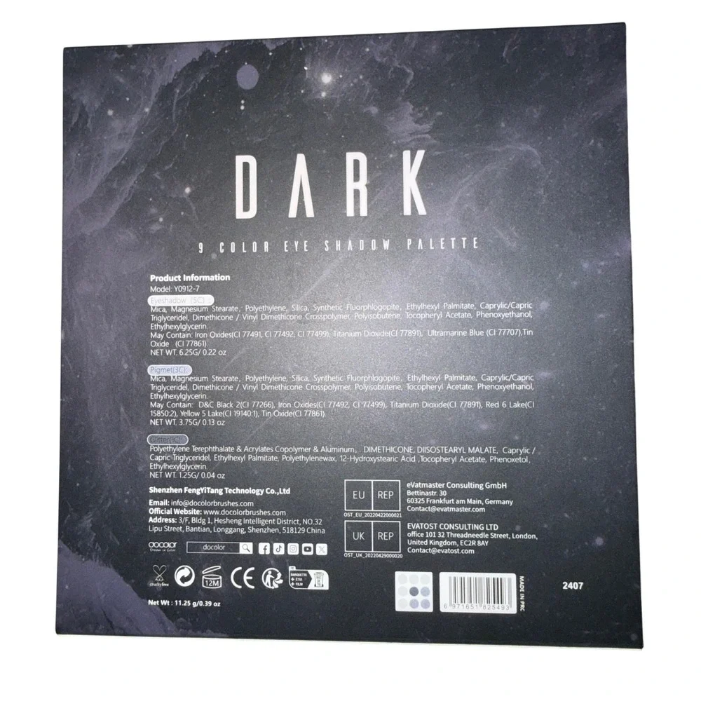 Docolor Dark Eyeshadow Palette 0.39oz Grayscale Smoky Matte Shimmer Glitter